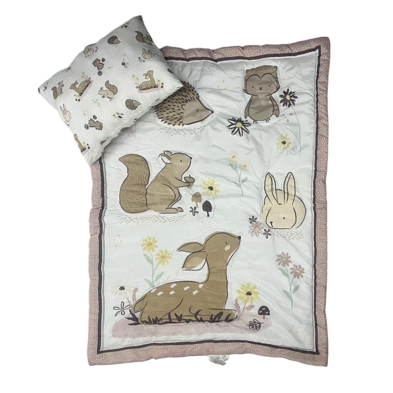 Juego Cubrecama y Cojín Estampados Naturaleza Cálida para Cuna Corral 89x114 cm