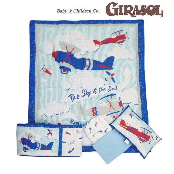 Juego Cuna Corral Estampado Avión 5 Piezas