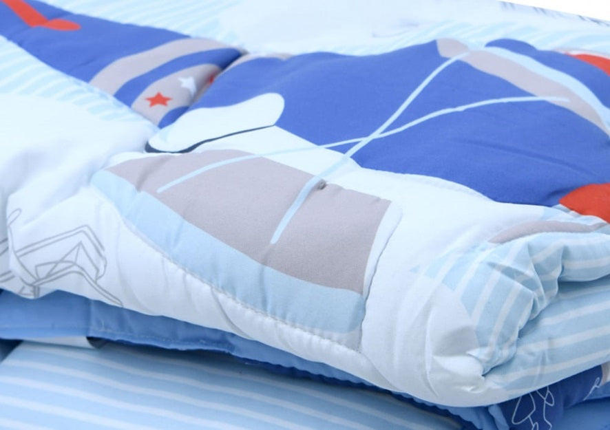 Juego Cuna Corral Estampado Avión 5 Piezas