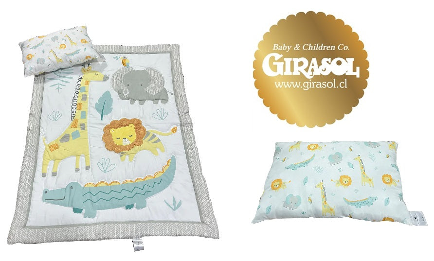 Juego Cubrecama y Cojín Estampados Animales para Cuna Corral 89x114 cm