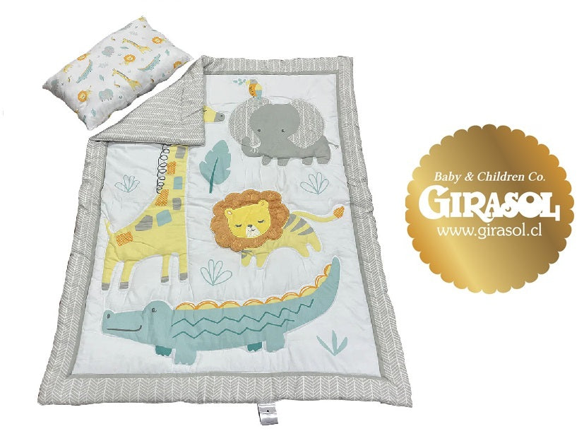 Juego Cubrecama y Cojín Estampados Animales para Cuna Corral 89x114 cm