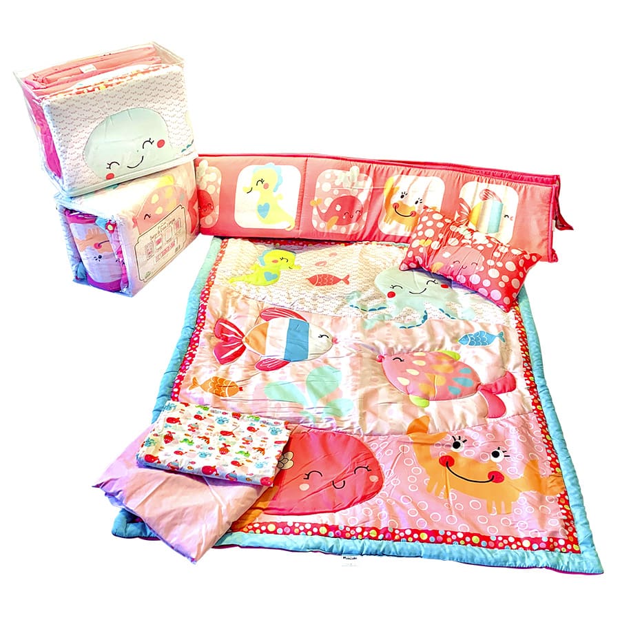 Juego Cuna Corral Estampado Ballena 5 Piezas
