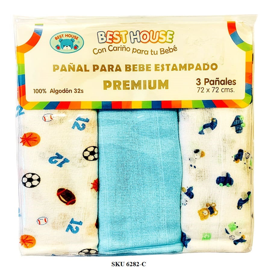 Set Pañales Tela Algodón Estampados 3 Pcs