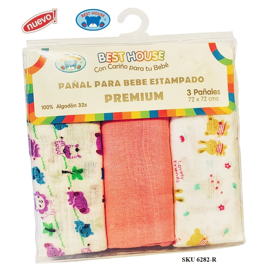 Set Pañales Tela Algodón Estampados 3 Pcs