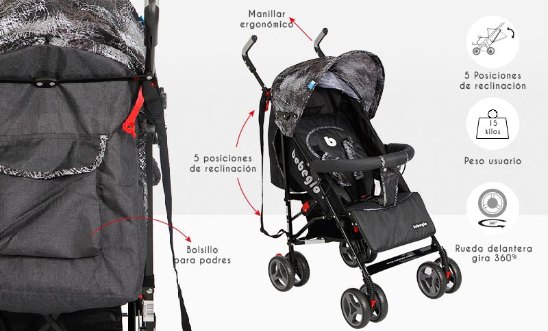 Coche Paragua Lujo 5 Posiciones
