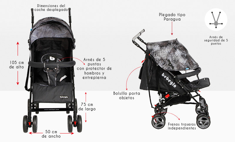 Coche Paragua Lujo 5 Posiciones