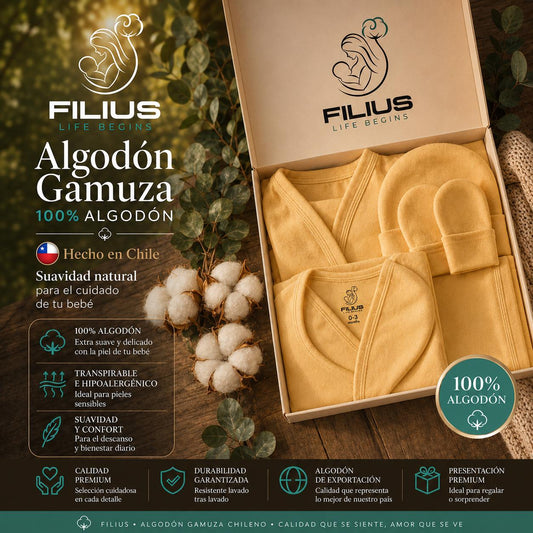 Baby Shower FILIUS Full Box Amarillo Set 6 Recién Nacido Algodón Producto Hecho en Chile