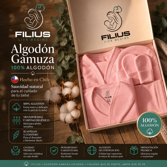Baby Shower FILIUS Full Box Rosa Set 6 Recién Nacido Algodón Producto Hecho en Chile