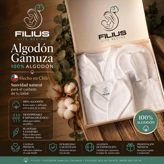 Baby Shower FILIUS Full Box Set 6 Recién Nacido Algodón Producto Hecho en Chile
