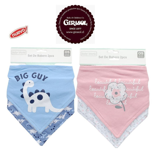 Set Babero Bandanas Algodón Estampado 2 pcs