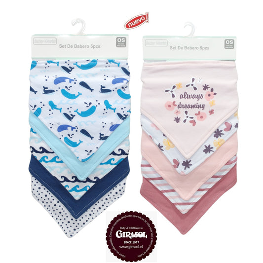 Set Babero Bandanas Algodón Estampado 5 pcs