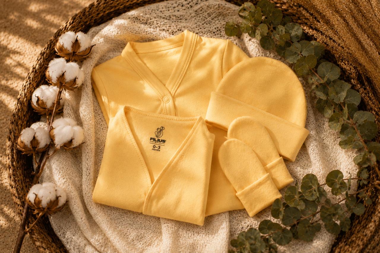 Baby Shower FILIUS Full Box Amarillo Set 6 Recién Nacido Algodón Producto Hecho en Chile