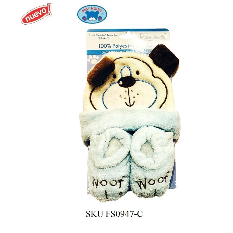 Set Gorro Pantuflas Baño - Celeste